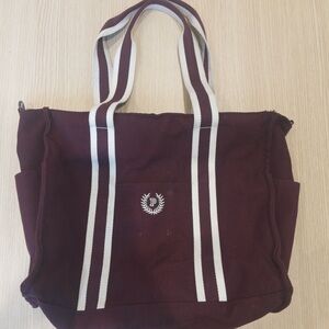 PINK Victoria’s Secret Maroon Canvas Tote Bag – Striped Logo